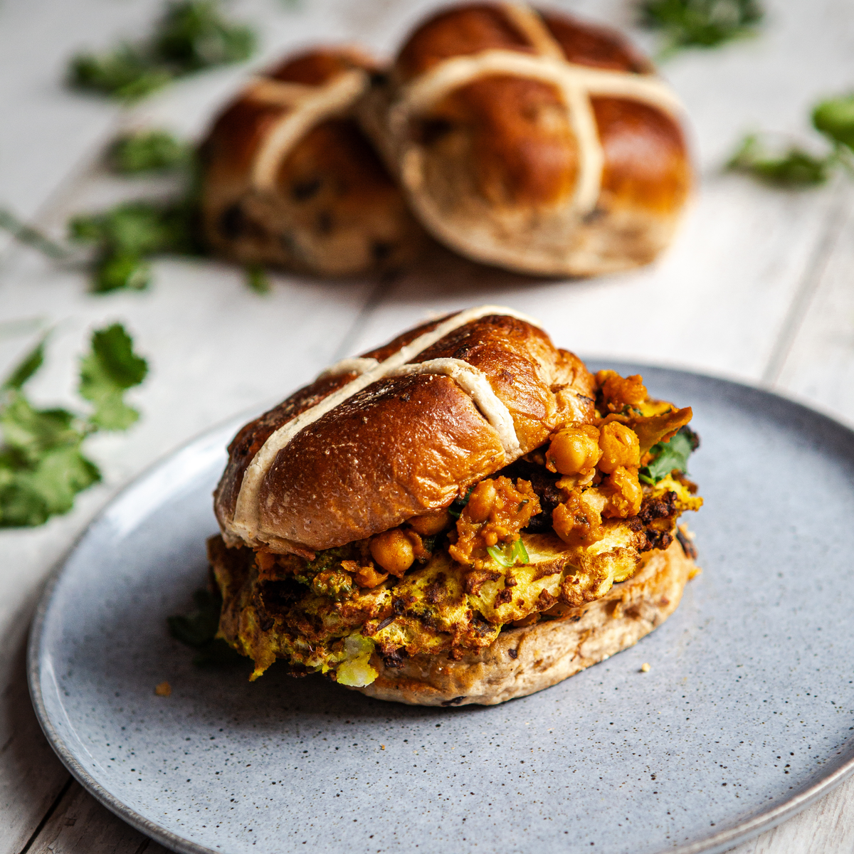 Curried Chickpeas Hot Cross Bun