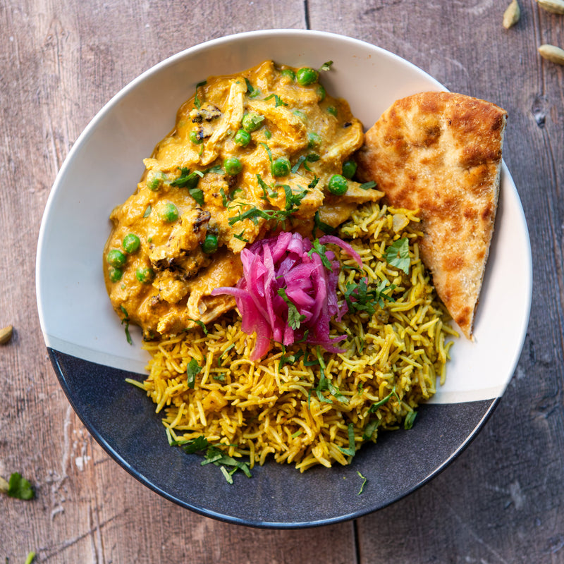 Chicken Korma with Rice and Naan