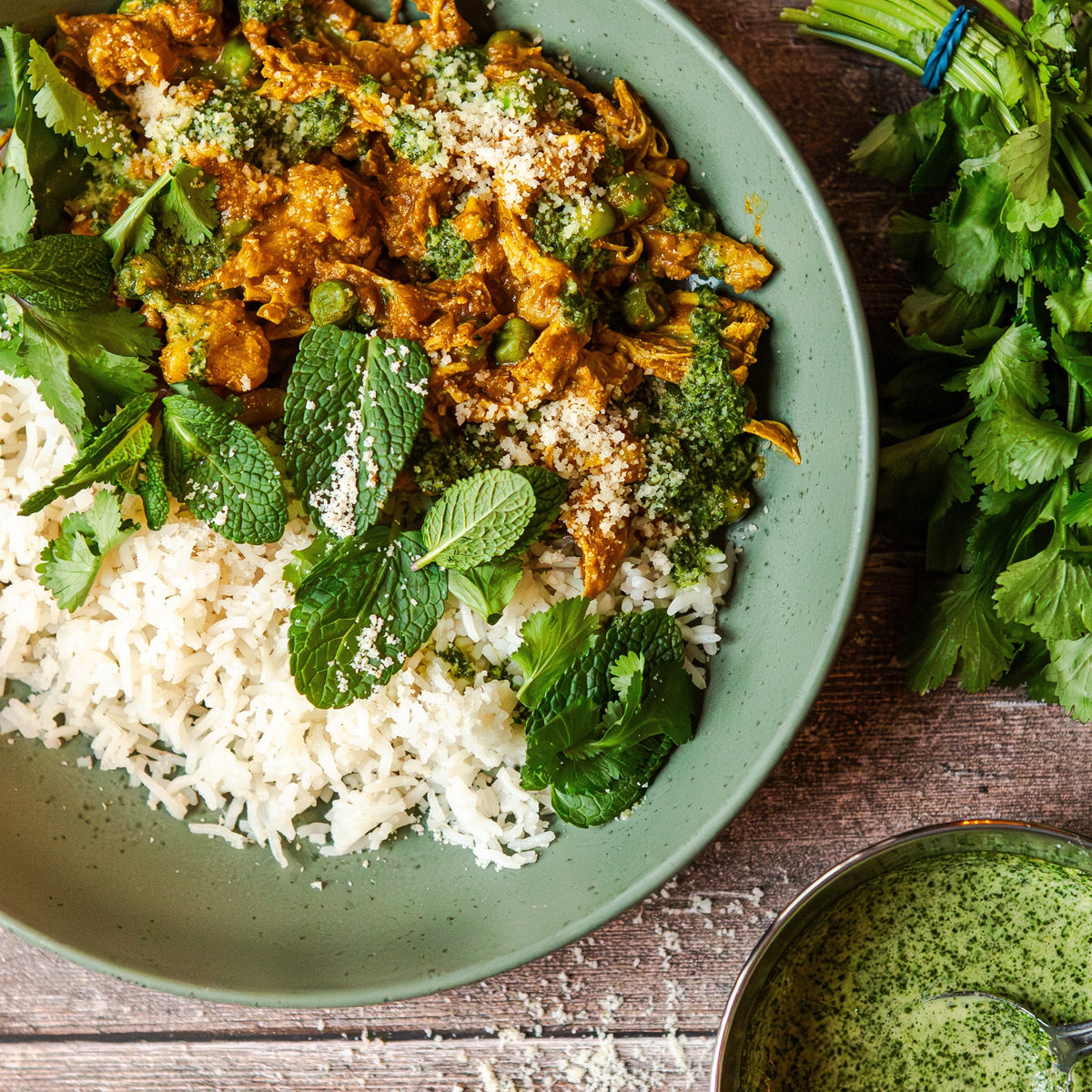 Chicken Korma with Rice and Green Chutney