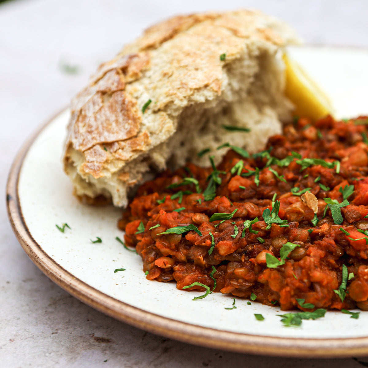Chorizo Lentils with Crusty Bread