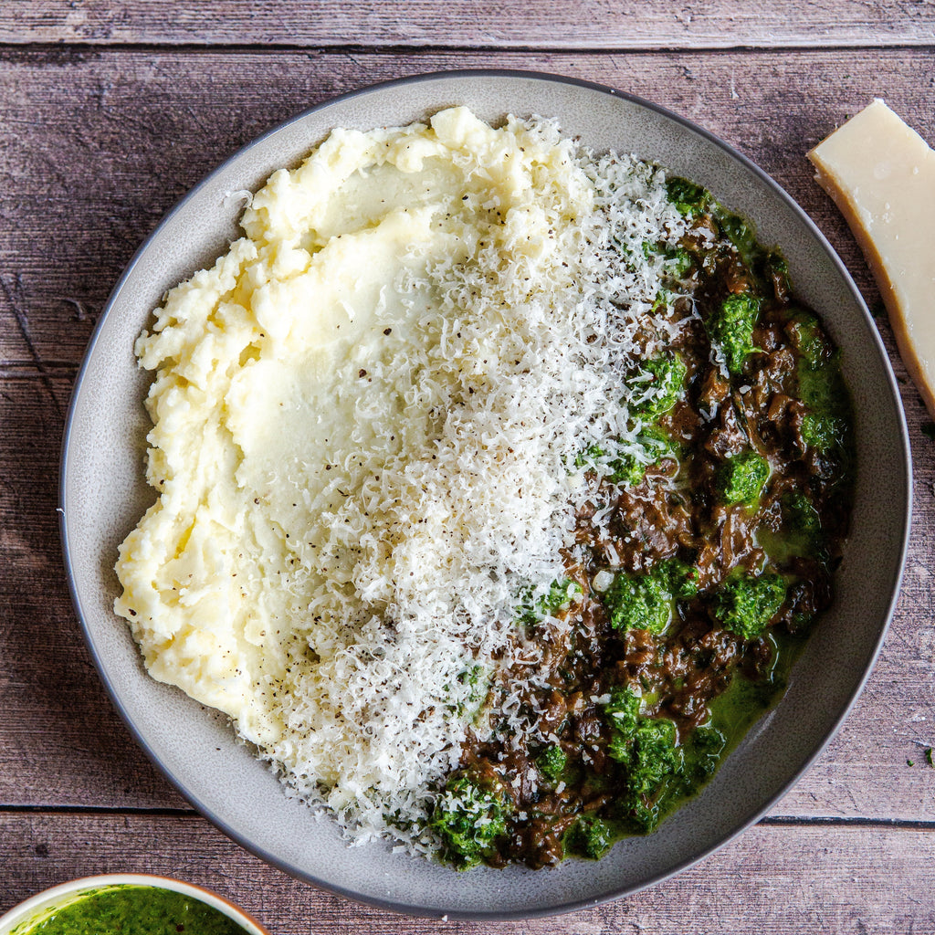 Creamy Mushrooms with Mash & Chimichurri
