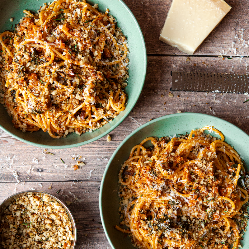 Hot Honey Ragu Spaghetti with Pangrattato