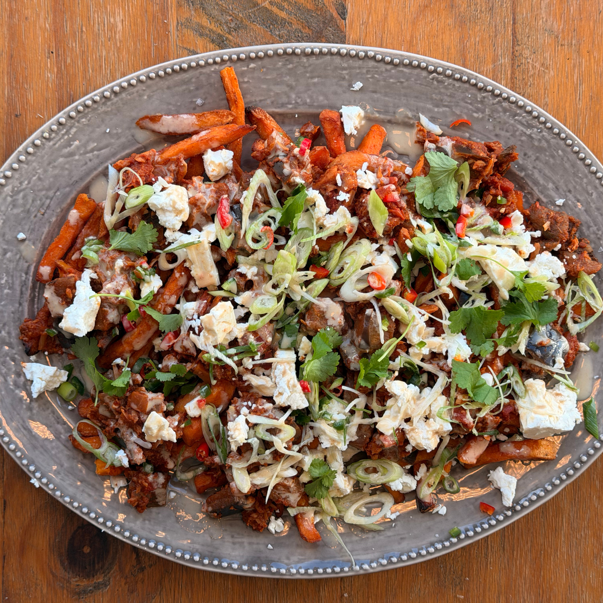 Harissa Jackfruit Loaded Sweet Potato Fries